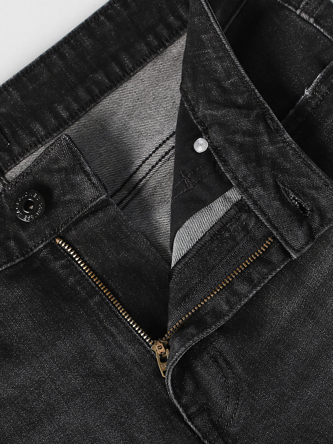Black Mildly Distressed Regular Fit Jeans