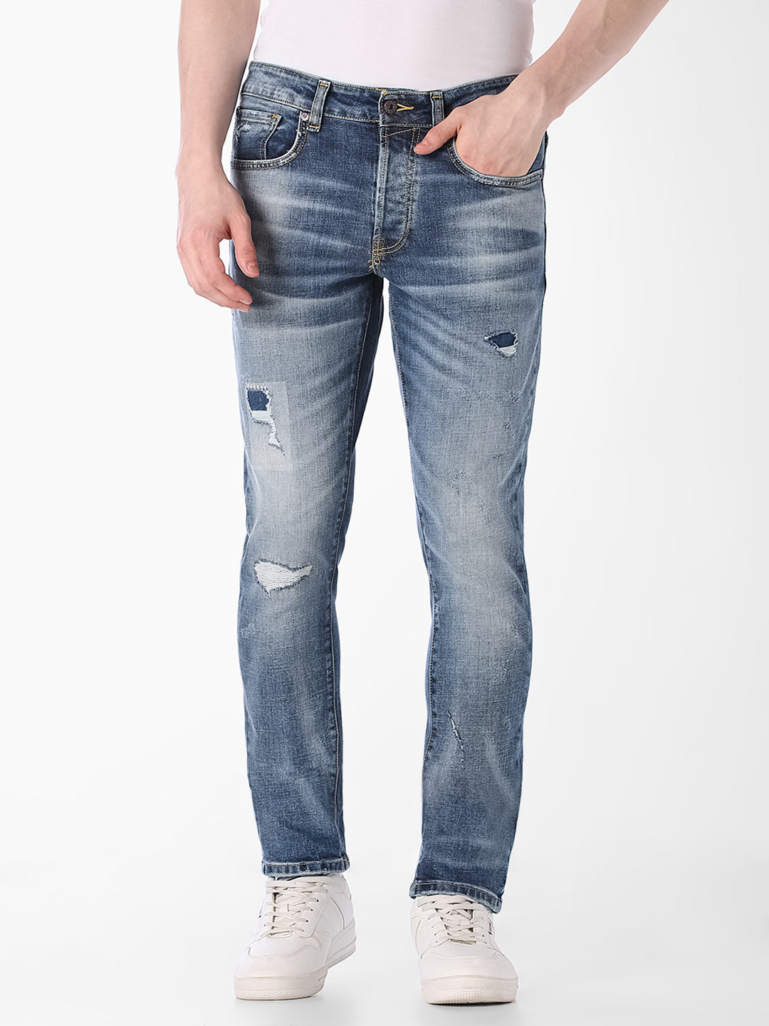 Light Wash Distressed Slim Fit Jeans