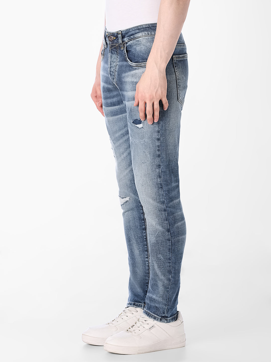 Light Wash Distressed Slim Fit Jeans
