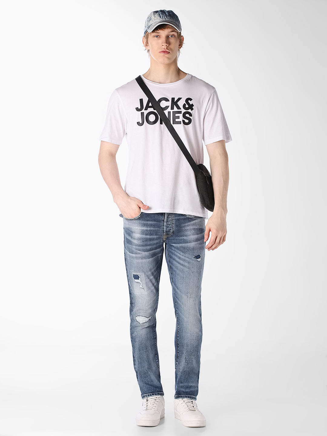 Light Wash Distressed Slim Fit Jeans