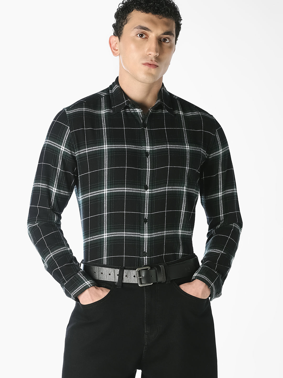 Green Check Print Shirt - S