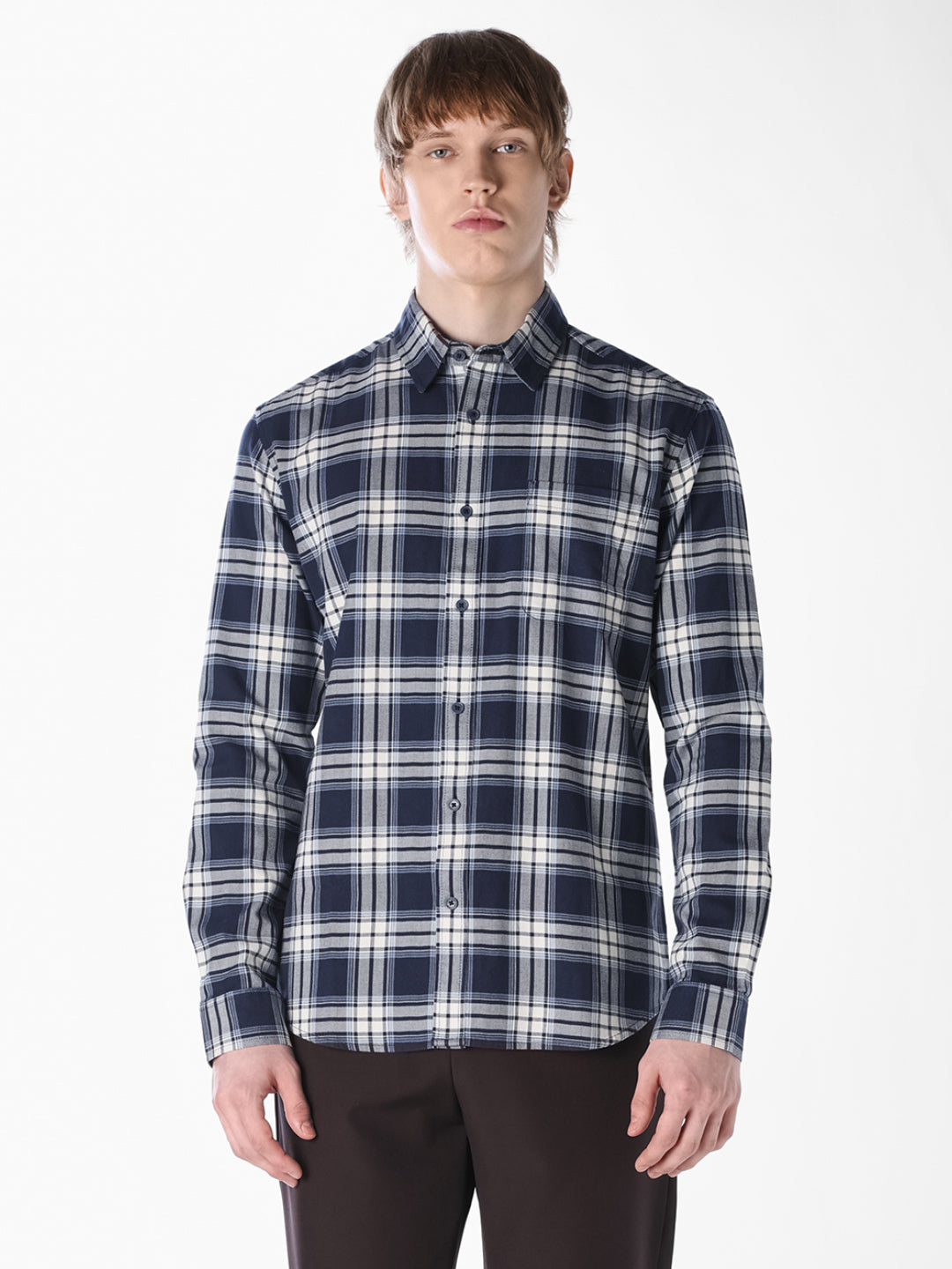 Navy Check Cotton Shirt