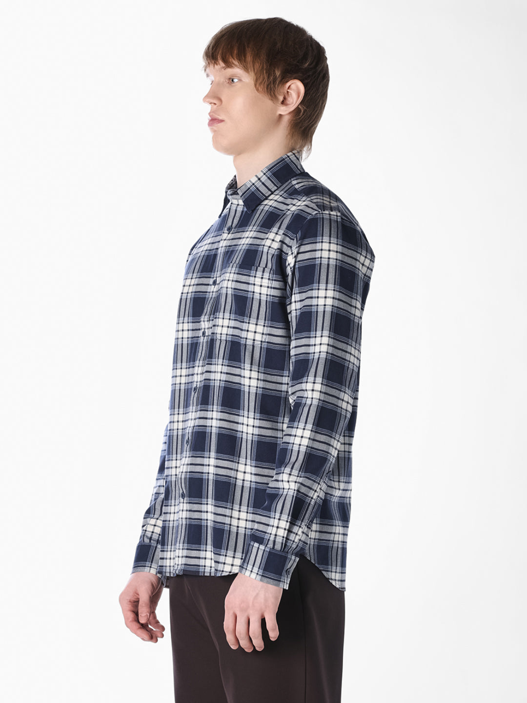 Navy Check Cotton Shirt