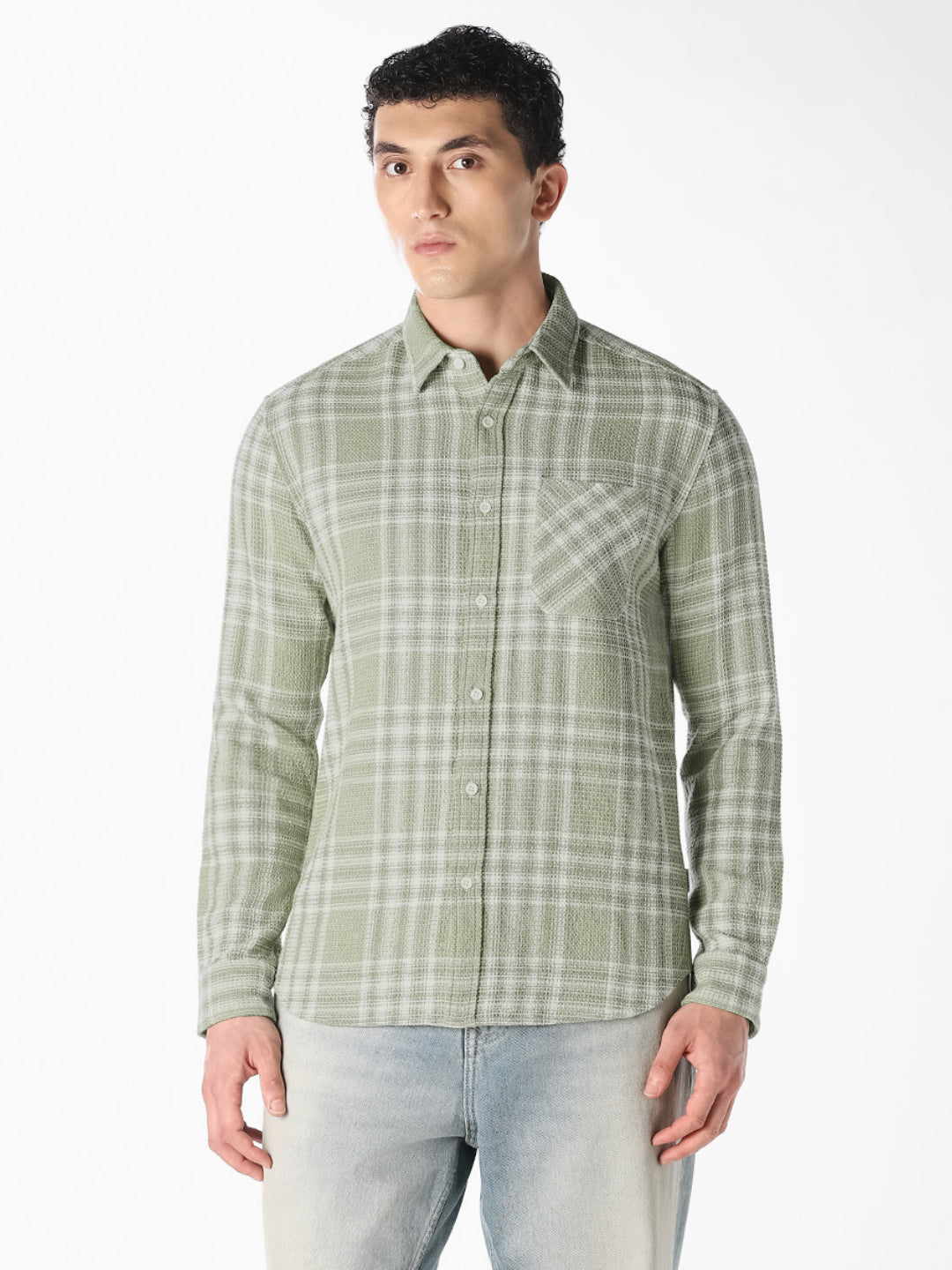 Light Green Check Print Shirt
