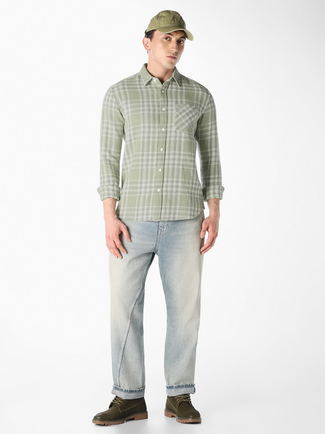 Light Green Check Print Shirt