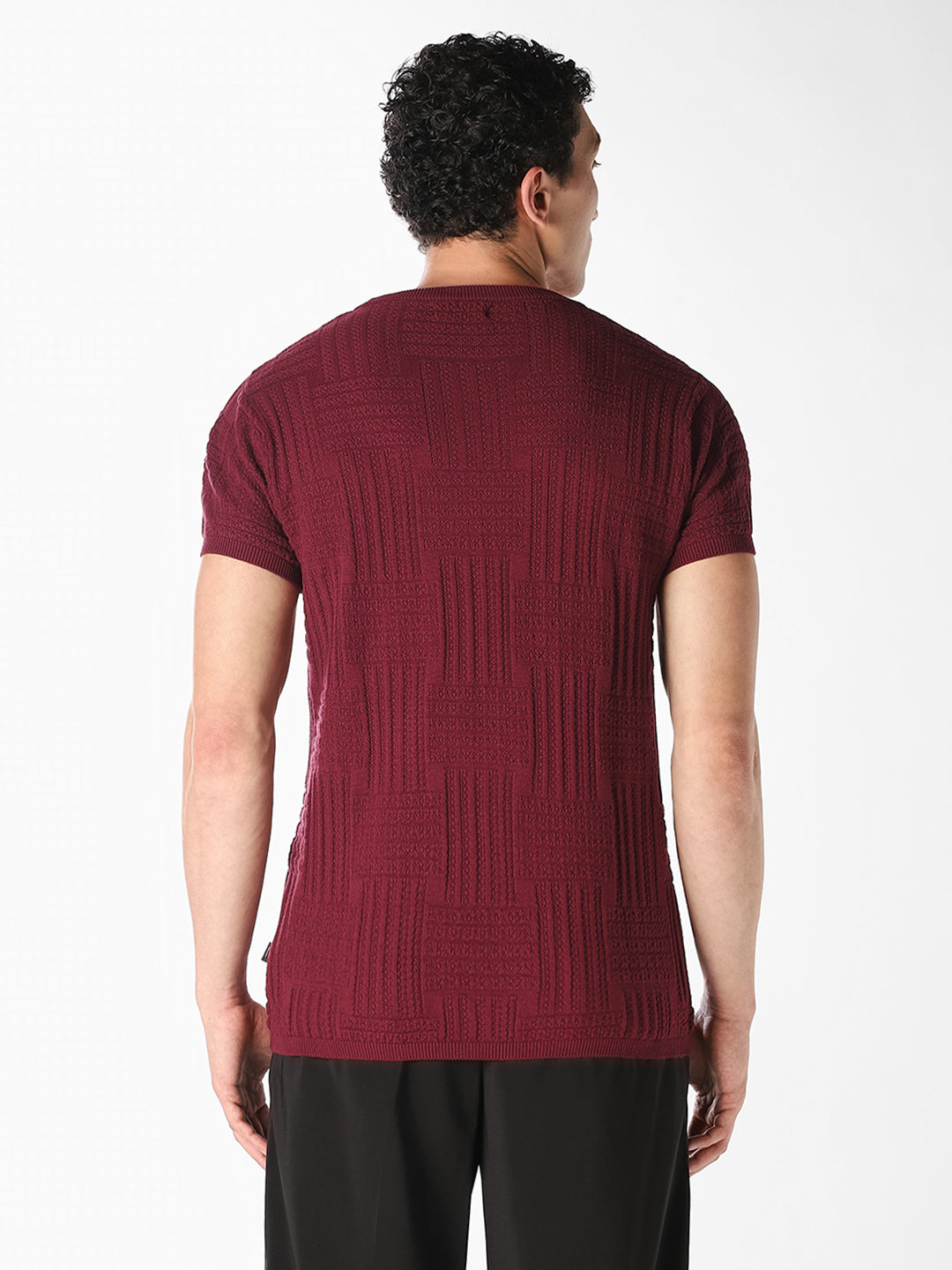 Dark Red Textured Knitted Pullover