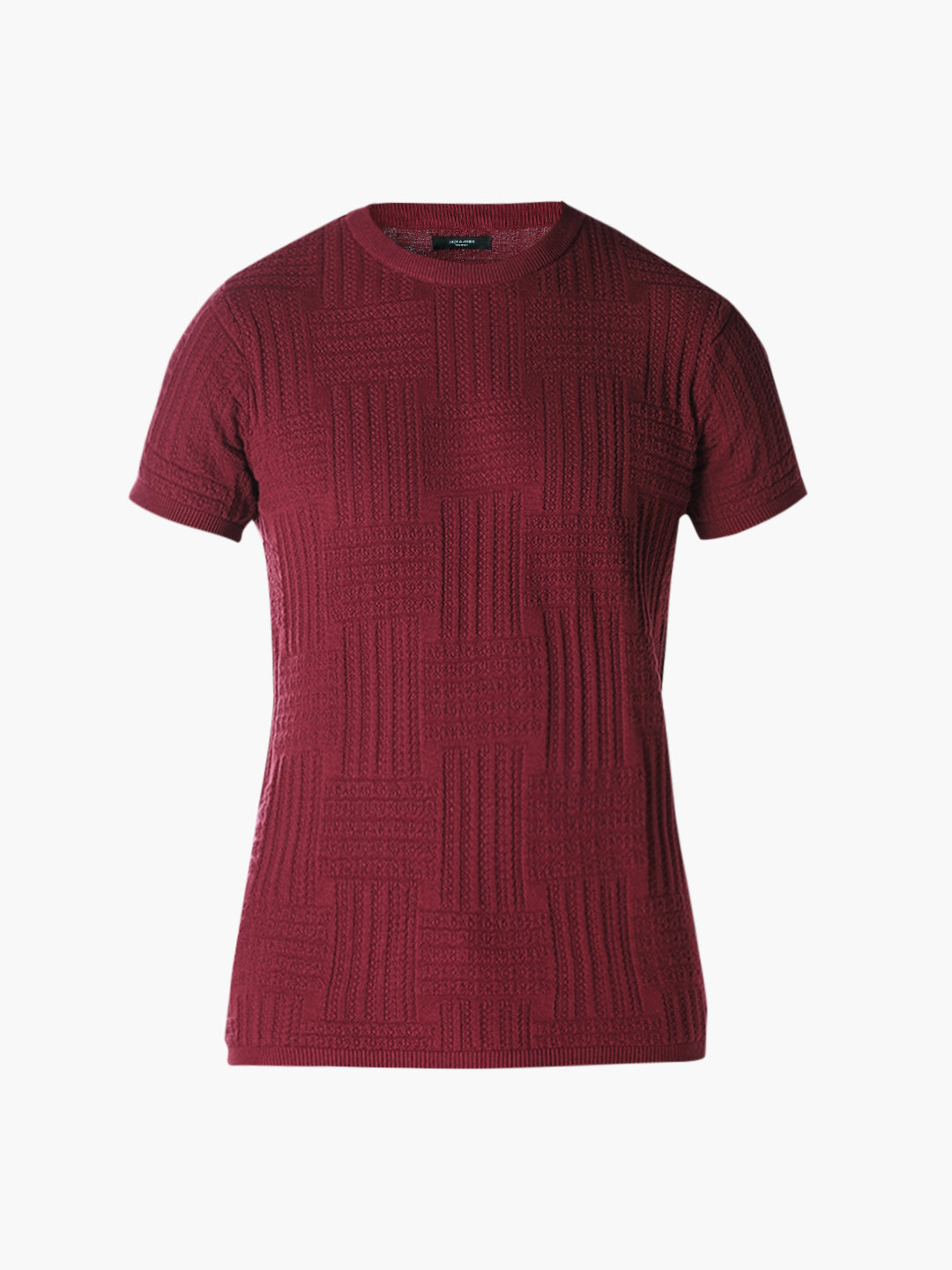 Dark Red Textured Knitted Pullover