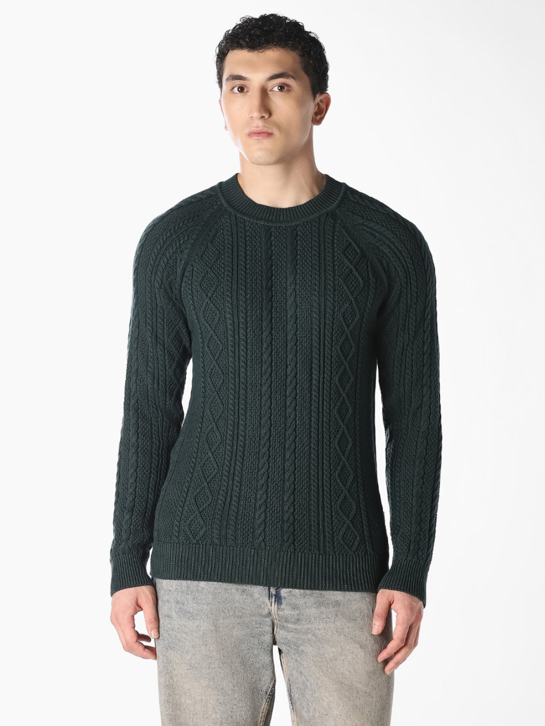 Dark Green Cable Knit Pullover