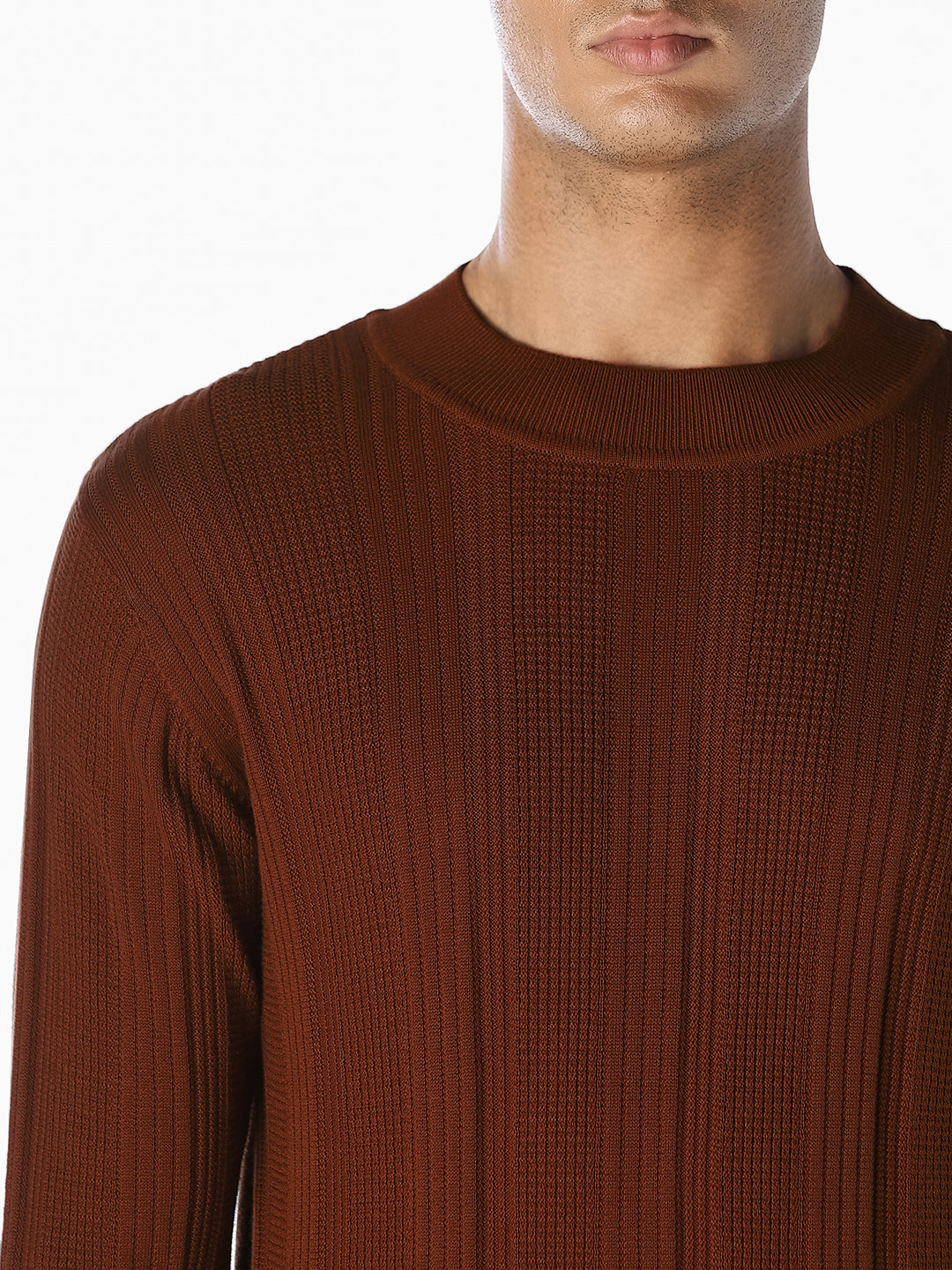 Brown Ribbed Knit Pullover