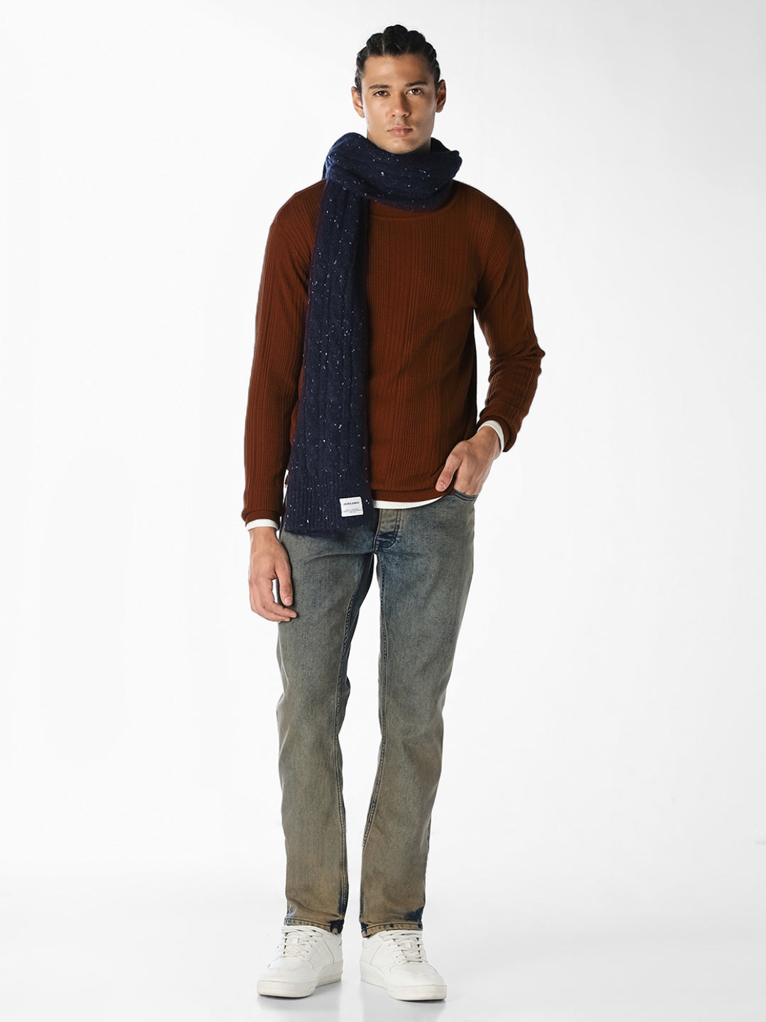 Brown Ribbed Knit Pullover