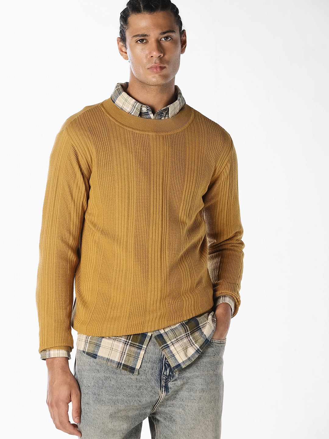 Mustard Ribbed Knit Pullover - S