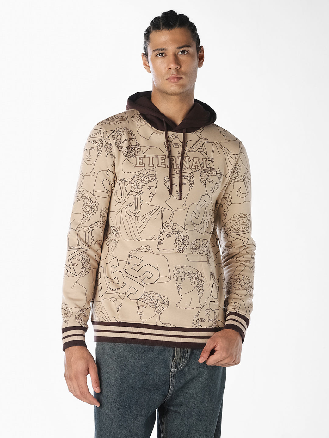 Beige Printed Hoodie