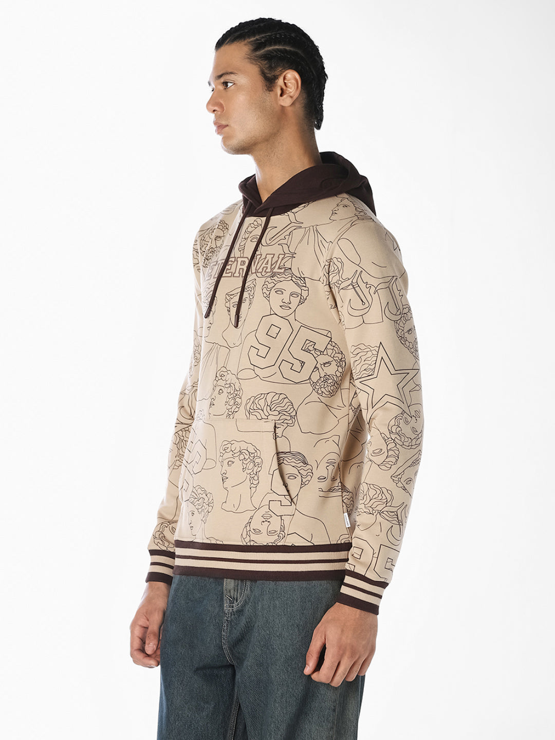 Beige Printed Hoodie