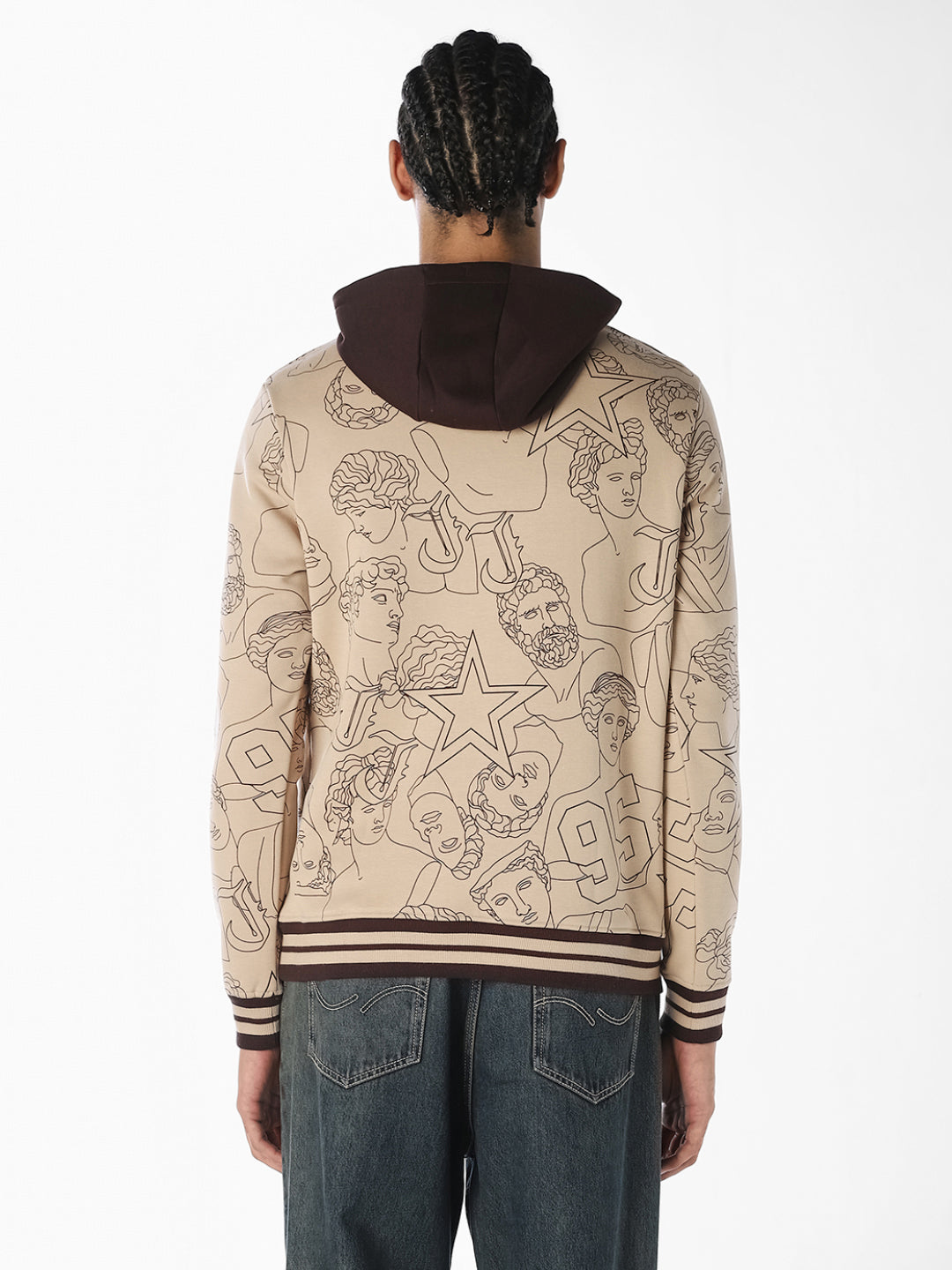 Beige Printed Hoodie