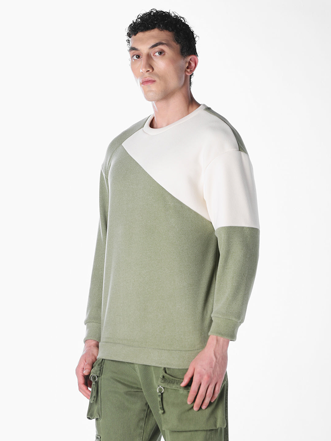Green Solid Oversized Fit Sweatshirt