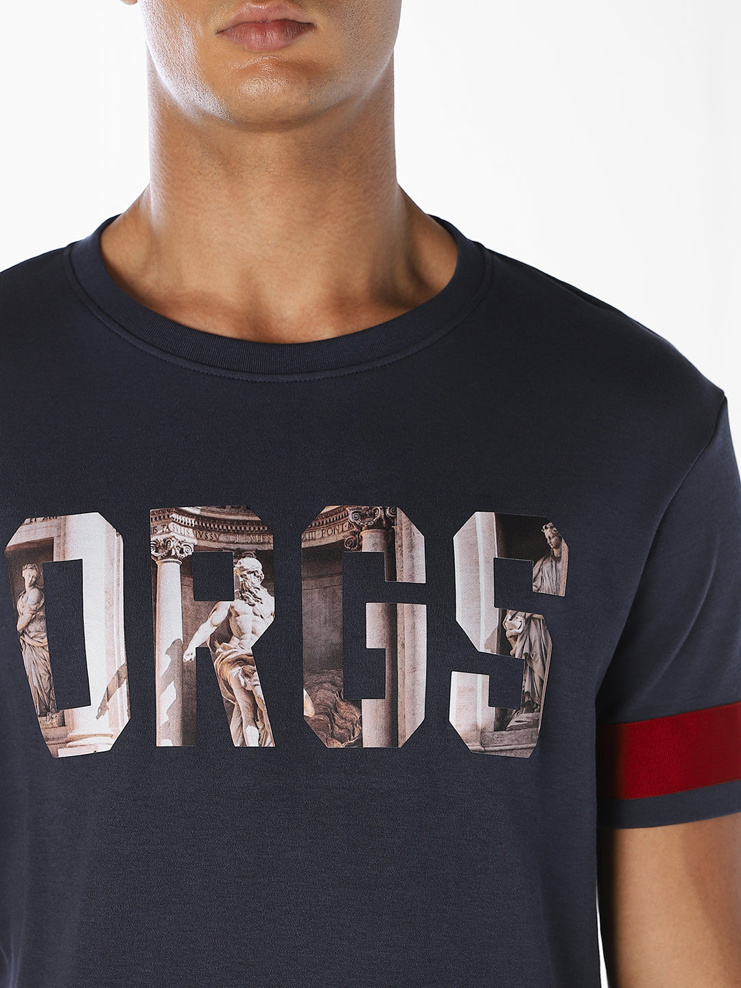 Dark Blue Printed Cotton T-shirt