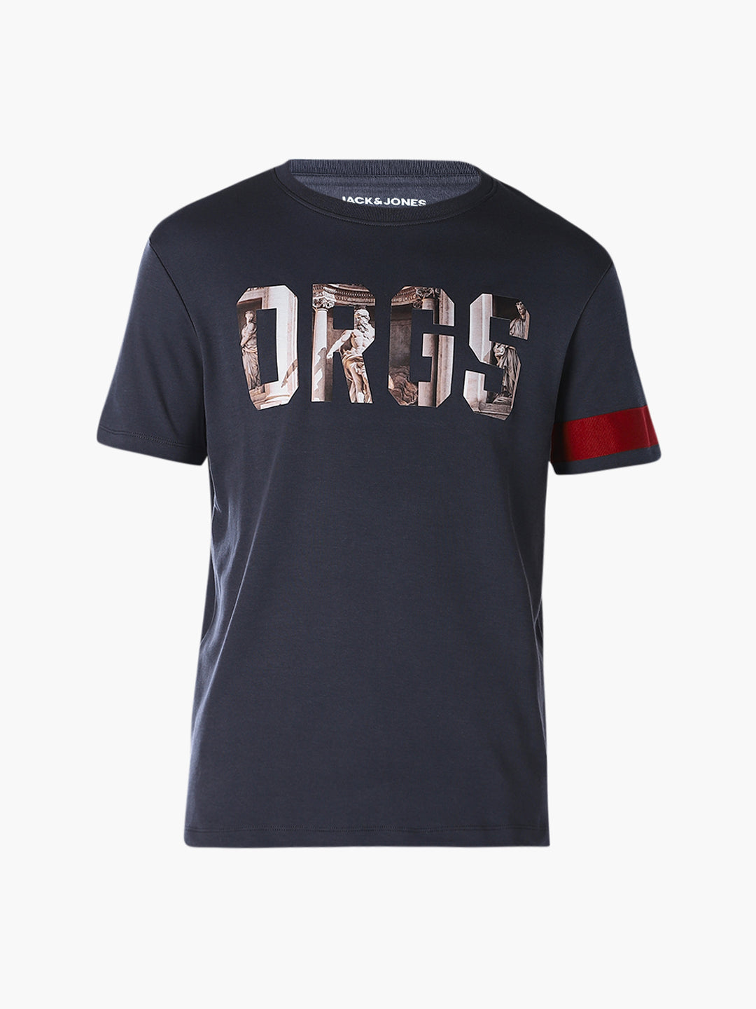 Dark Blue Printed Cotton T-shirt