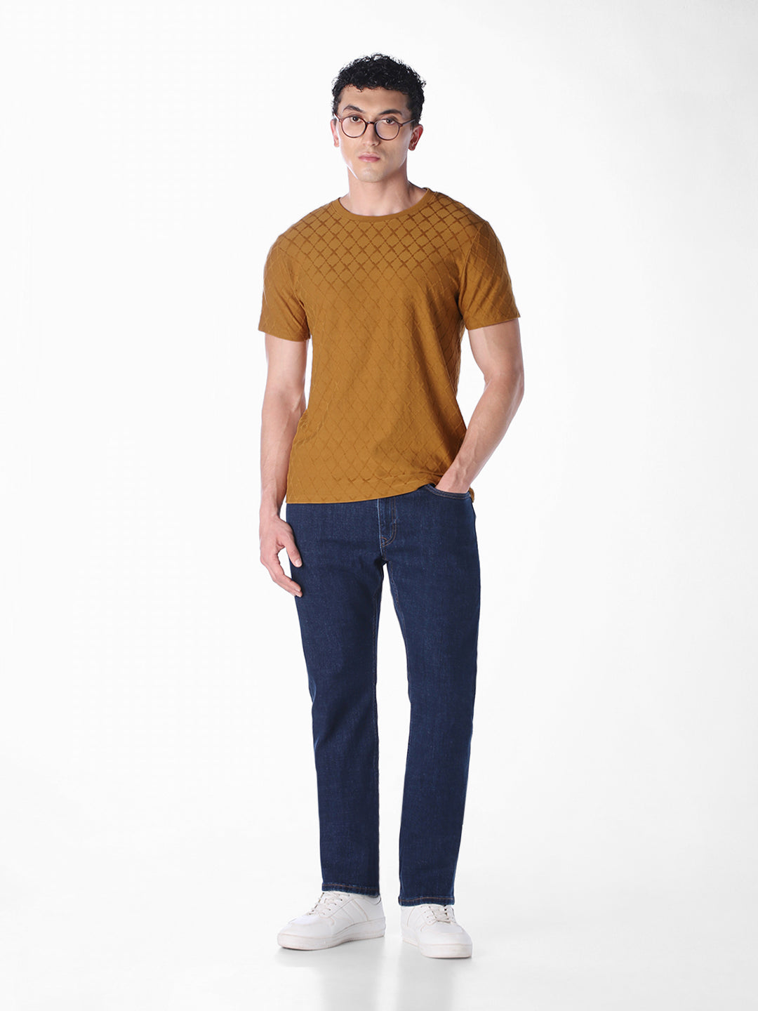 Brown Solid Regular Fit T-shirt