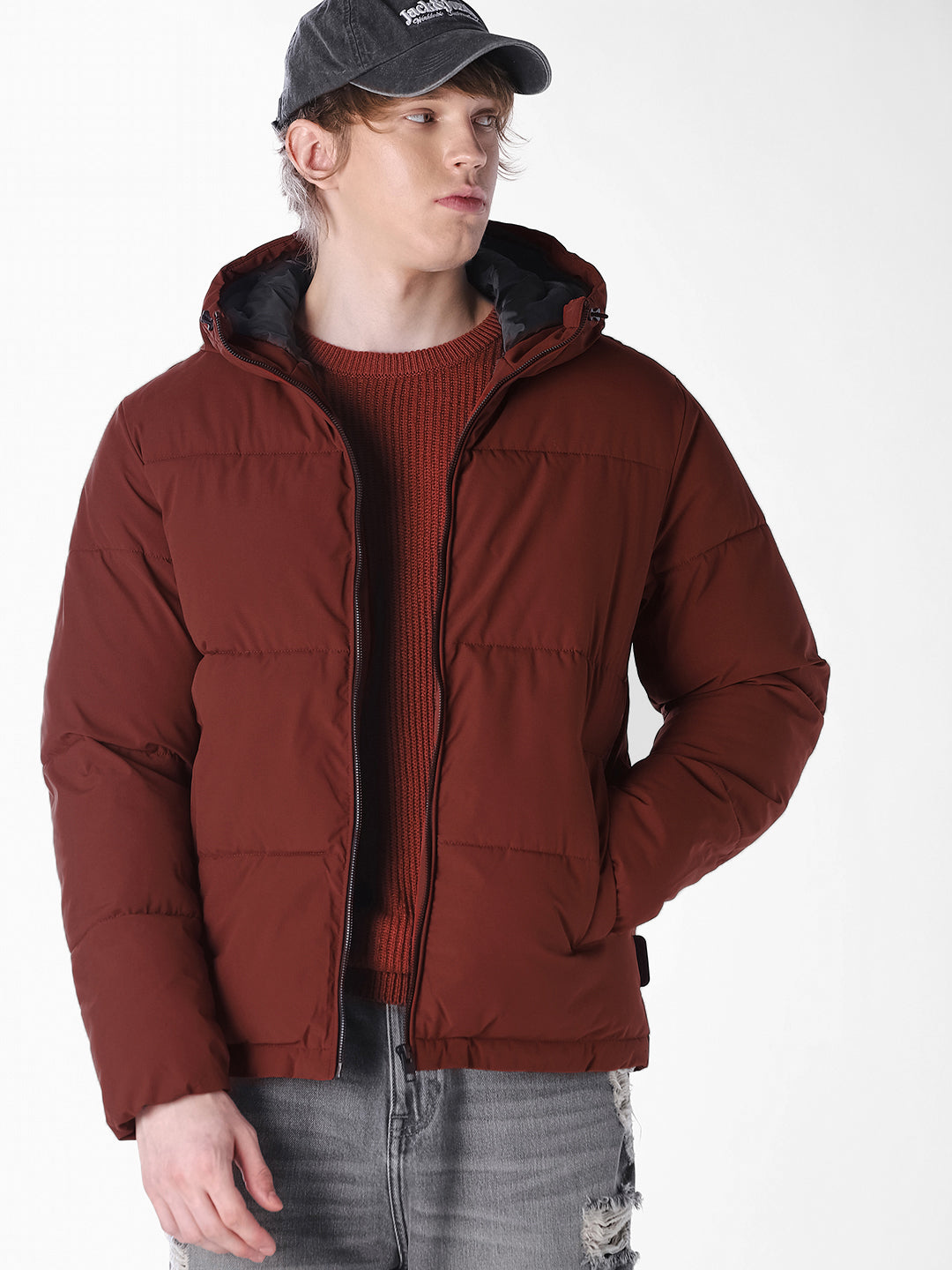 Brown Regular Fit Puffer Jacket