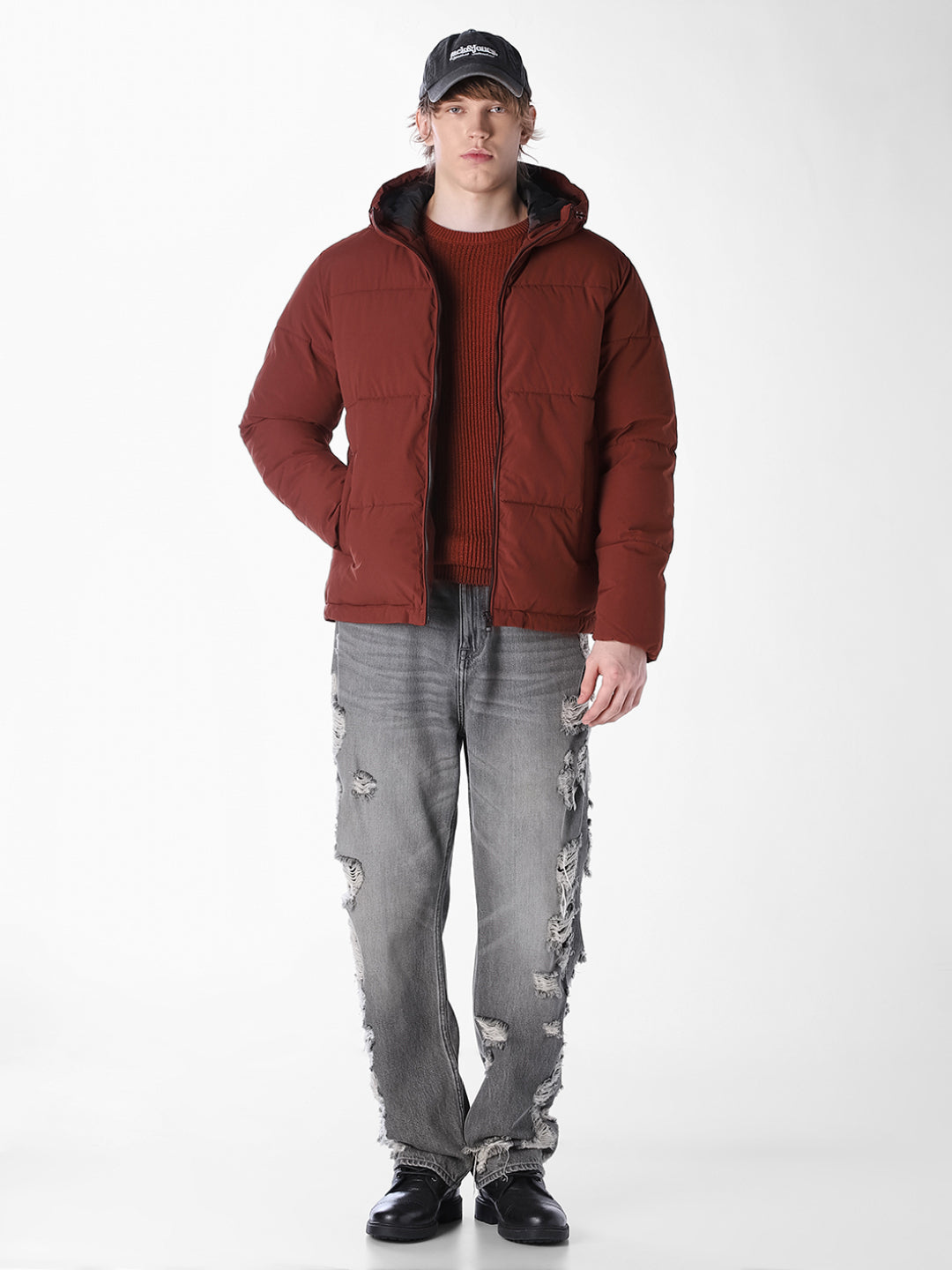 Brown Regular Fit Puffer Jacket