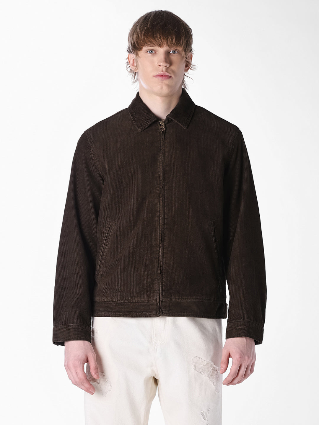 Brown Solid Regular Fit Jacket