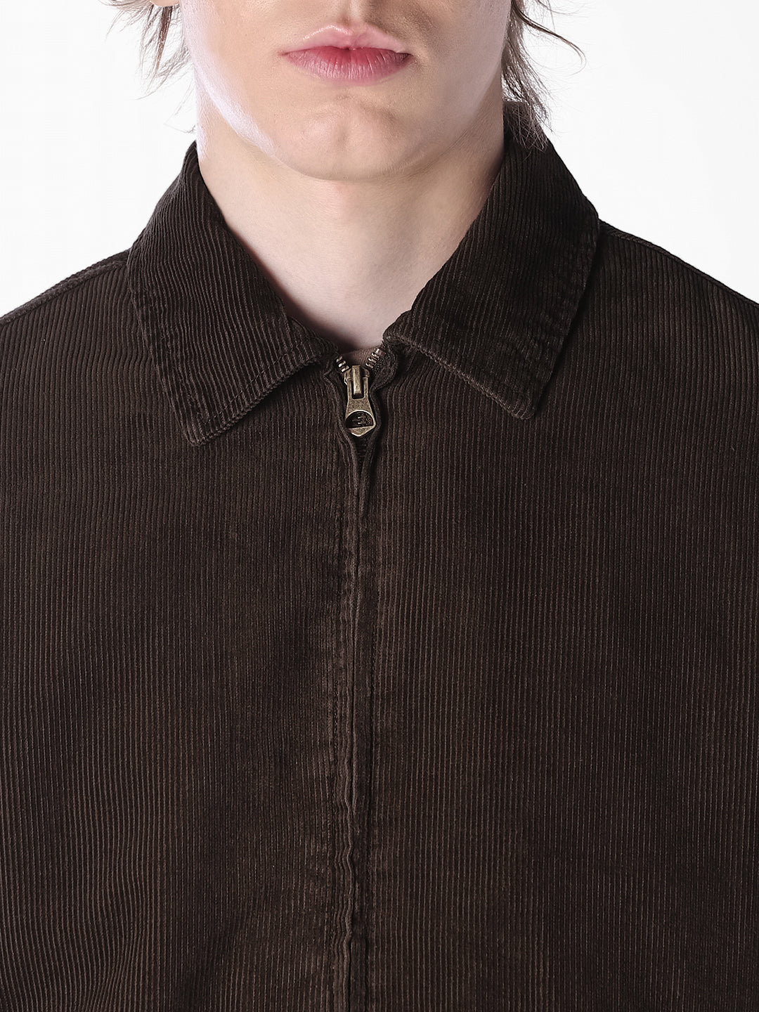 Brown Solid Regular Fit Jacket