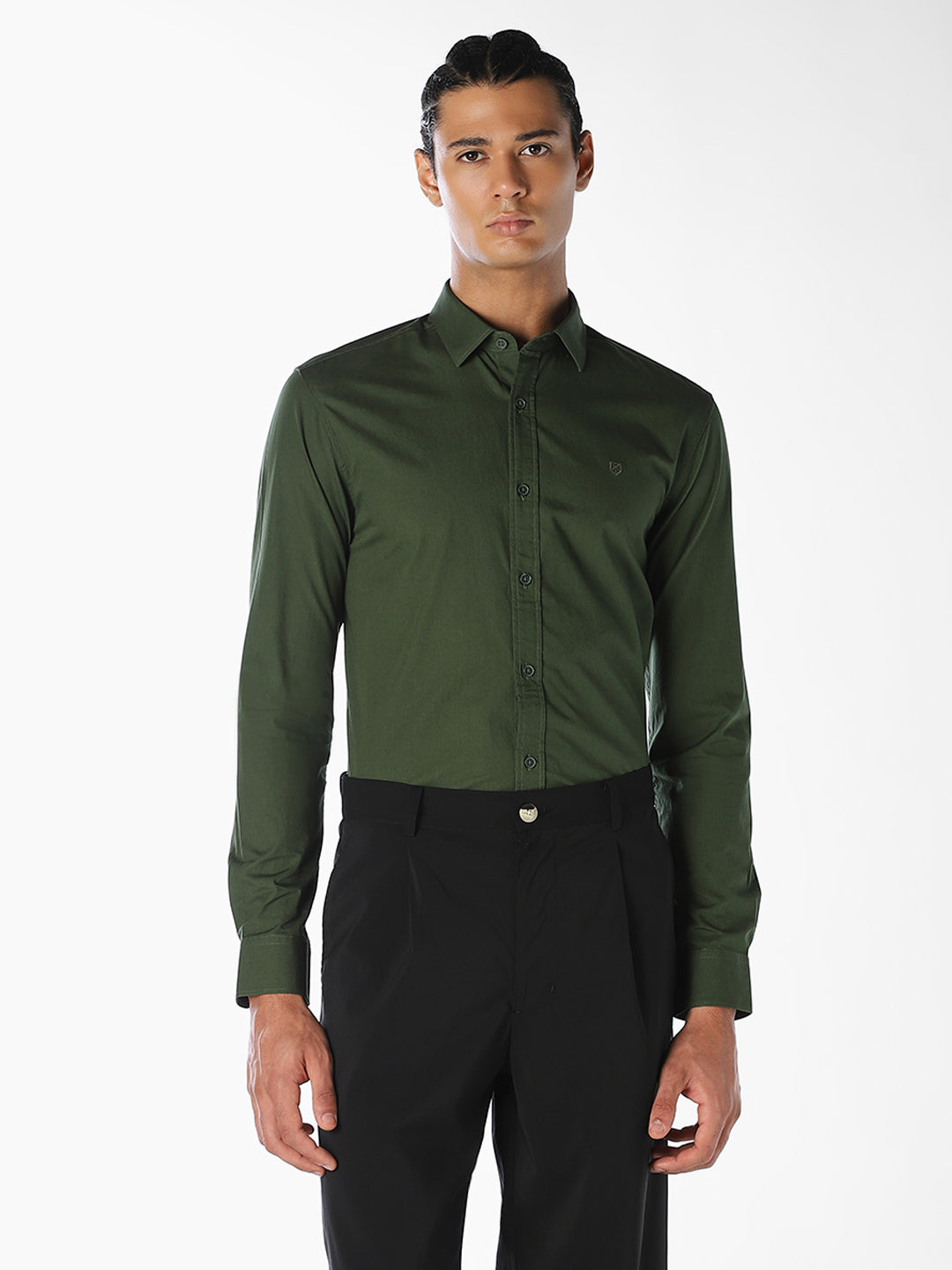 Dark Green Cotton Slim Fit Shirt