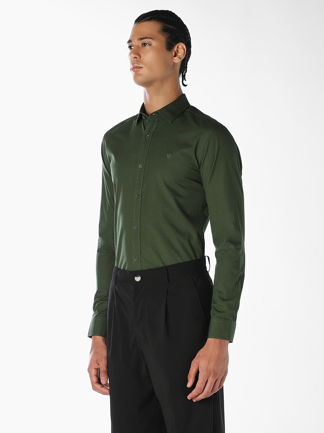 Dark Green Cotton Slim Fit Shirt