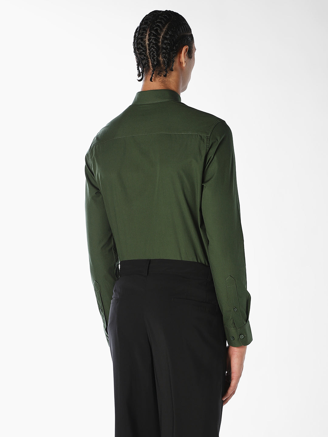 Dark Green Cotton Slim Fit Shirt