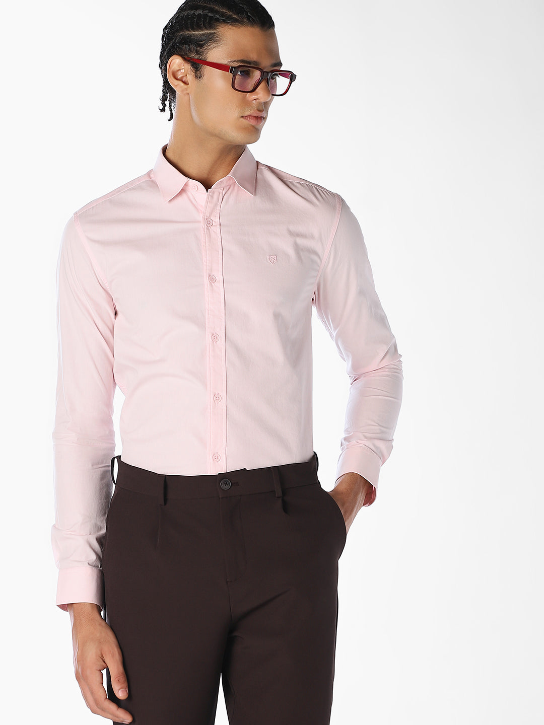 Light Pink Cotton Slim Fit Shirt - S