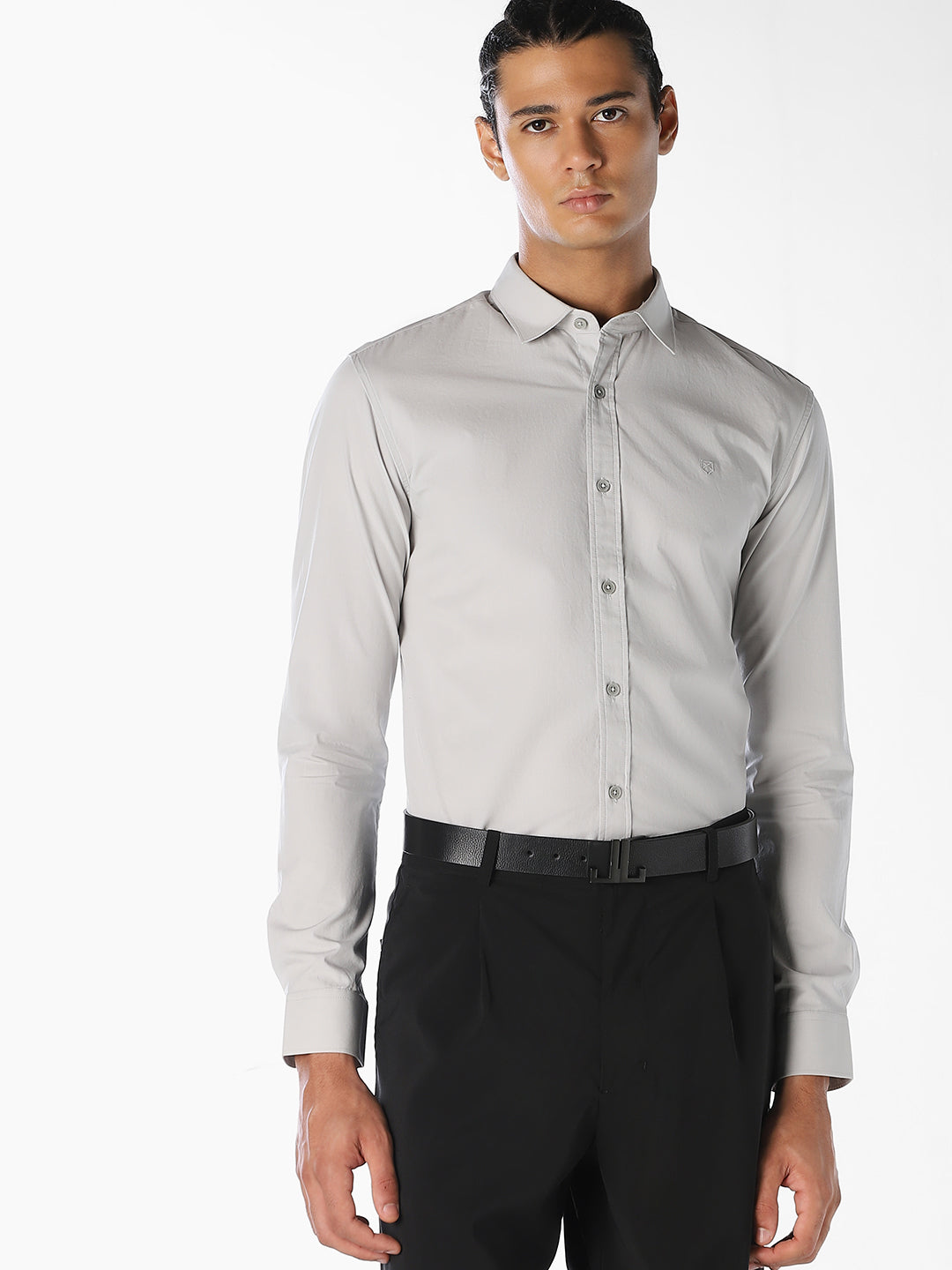 Grey Cotton Slim Fit Shirt