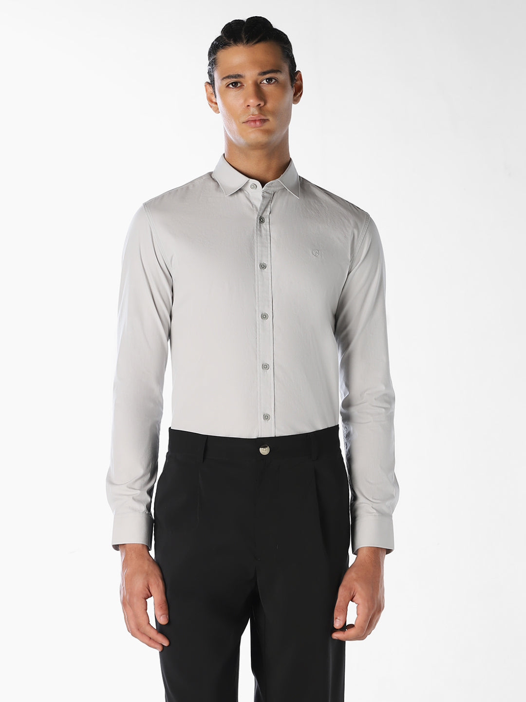 Grey Cotton Slim Fit Shirt