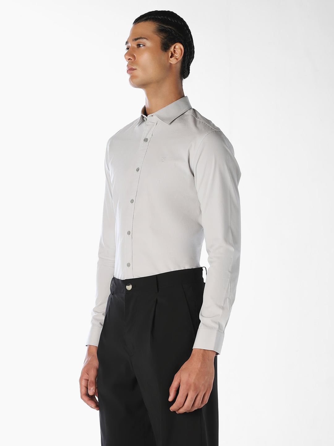 Grey Cotton Slim Fit Shirt