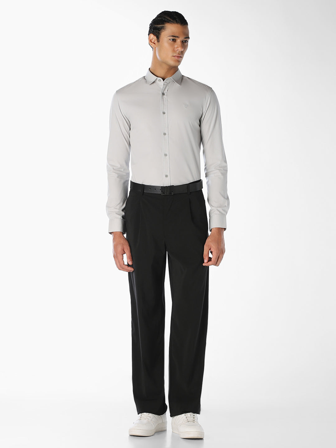 Grey Cotton Slim Fit Shirt
