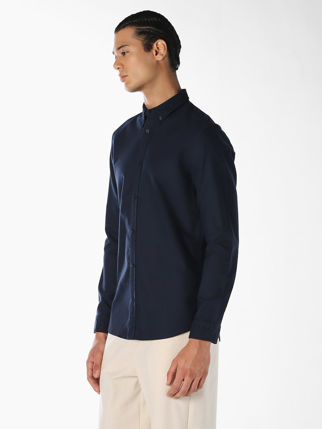 Navy Blue Cotton Regular Fit Shirt