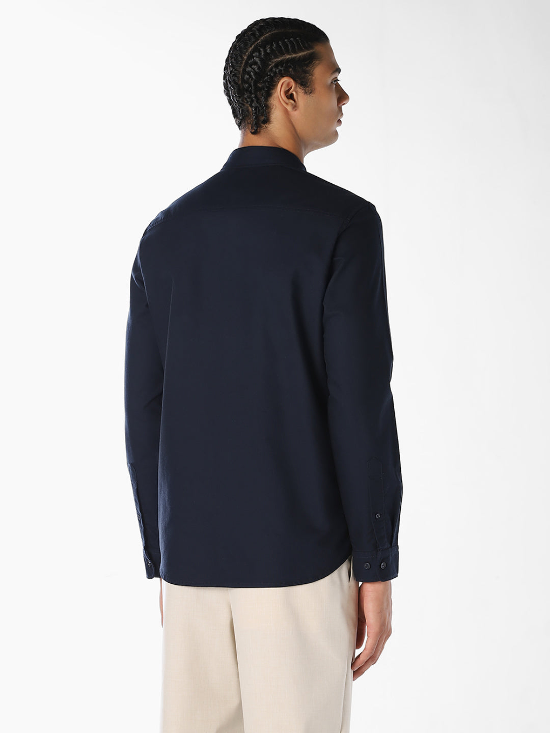 Navy Blue Cotton Regular Fit Shirt