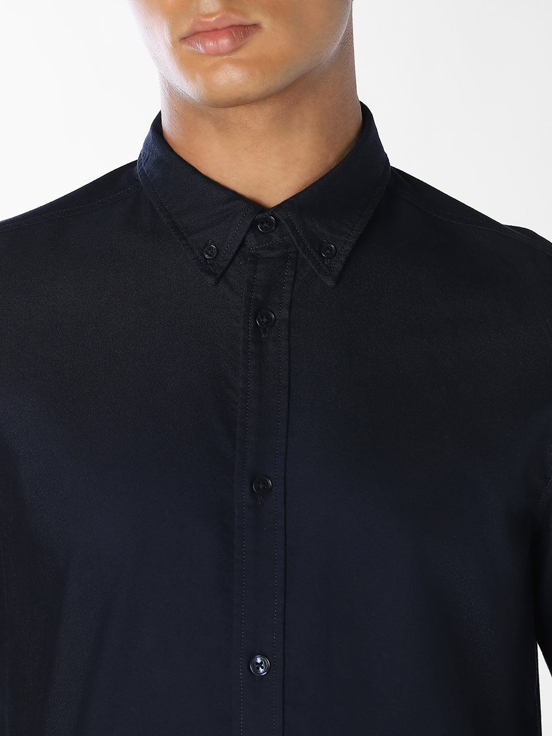 Navy Blue Cotton Regular Fit Shirt