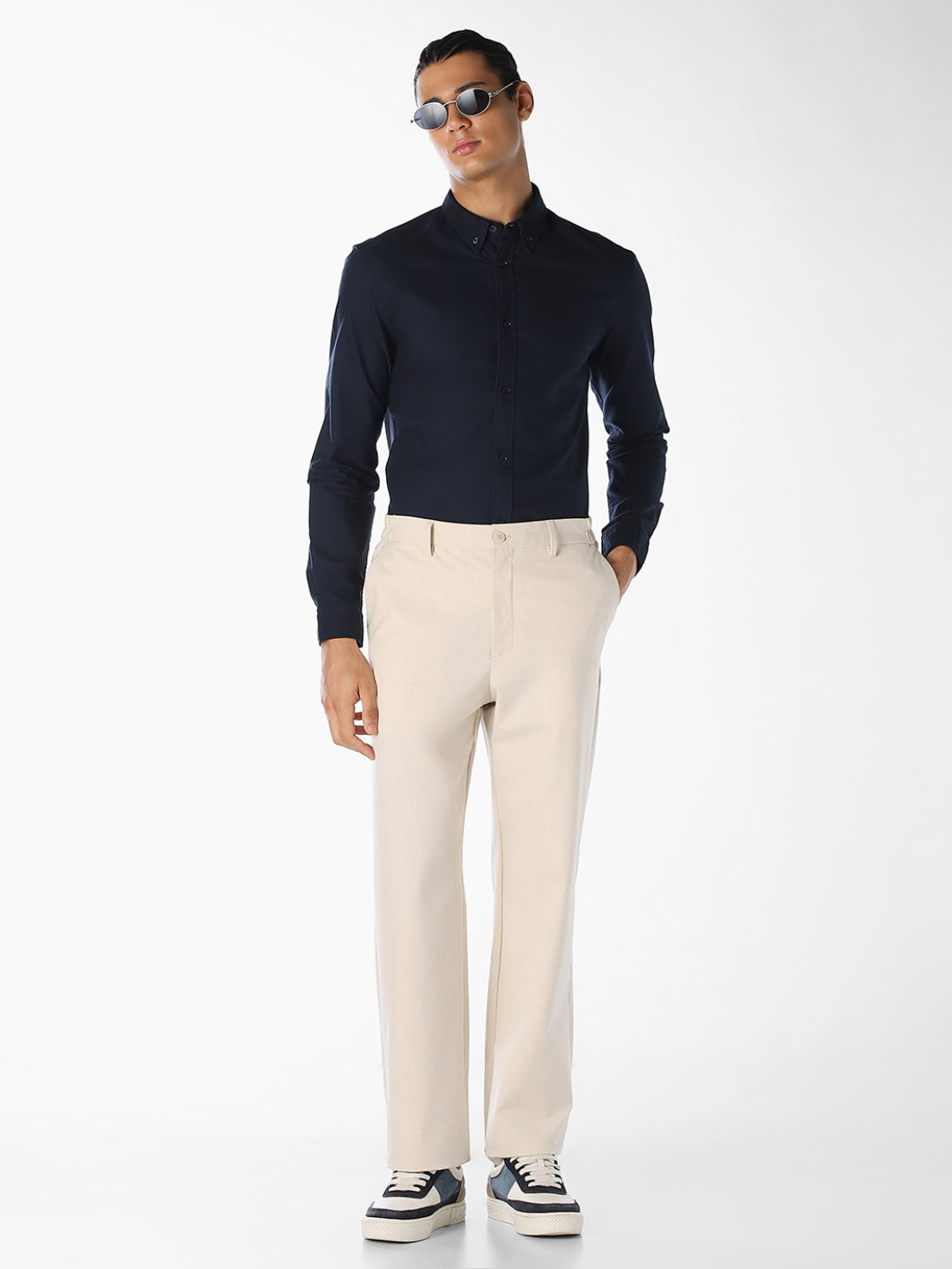 Navy Blue Cotton Regular Fit Shirt