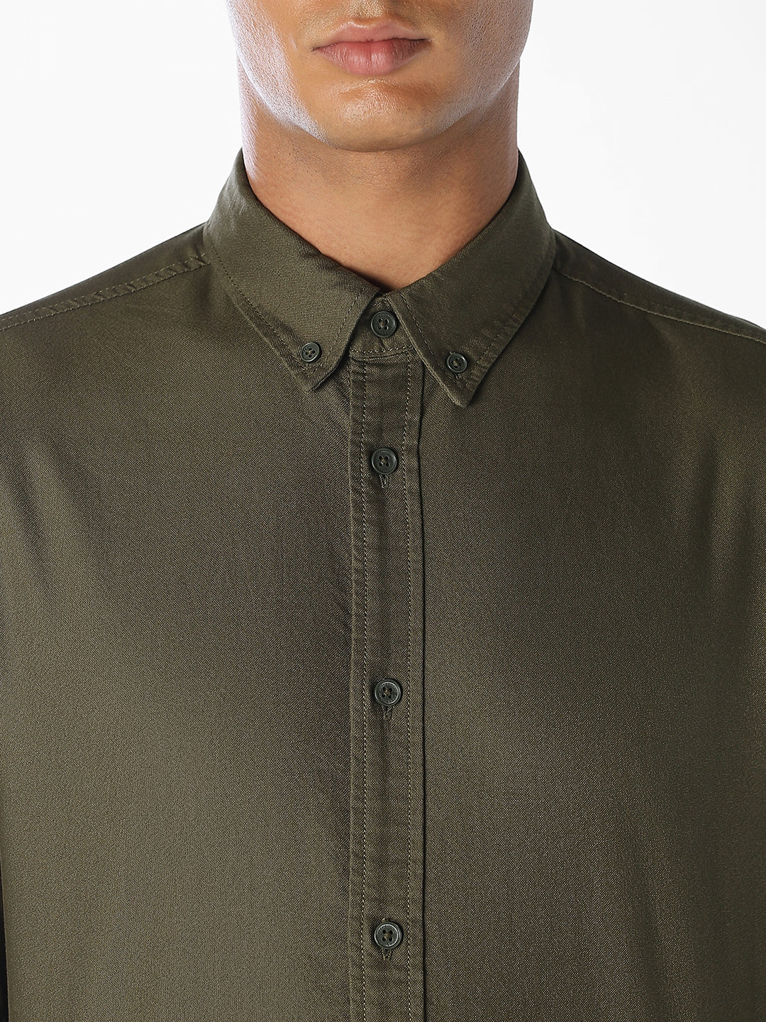 Olive Green Cotton Regular Fit Shirt
