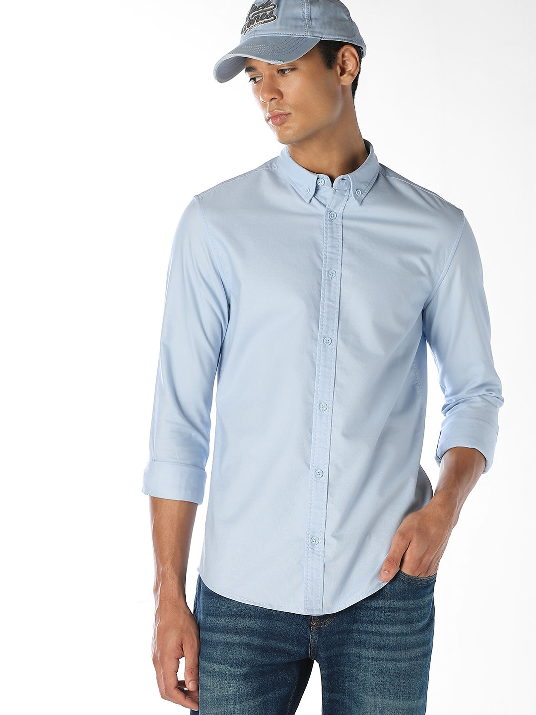Light Blue Cotton Regular Fit Shirt