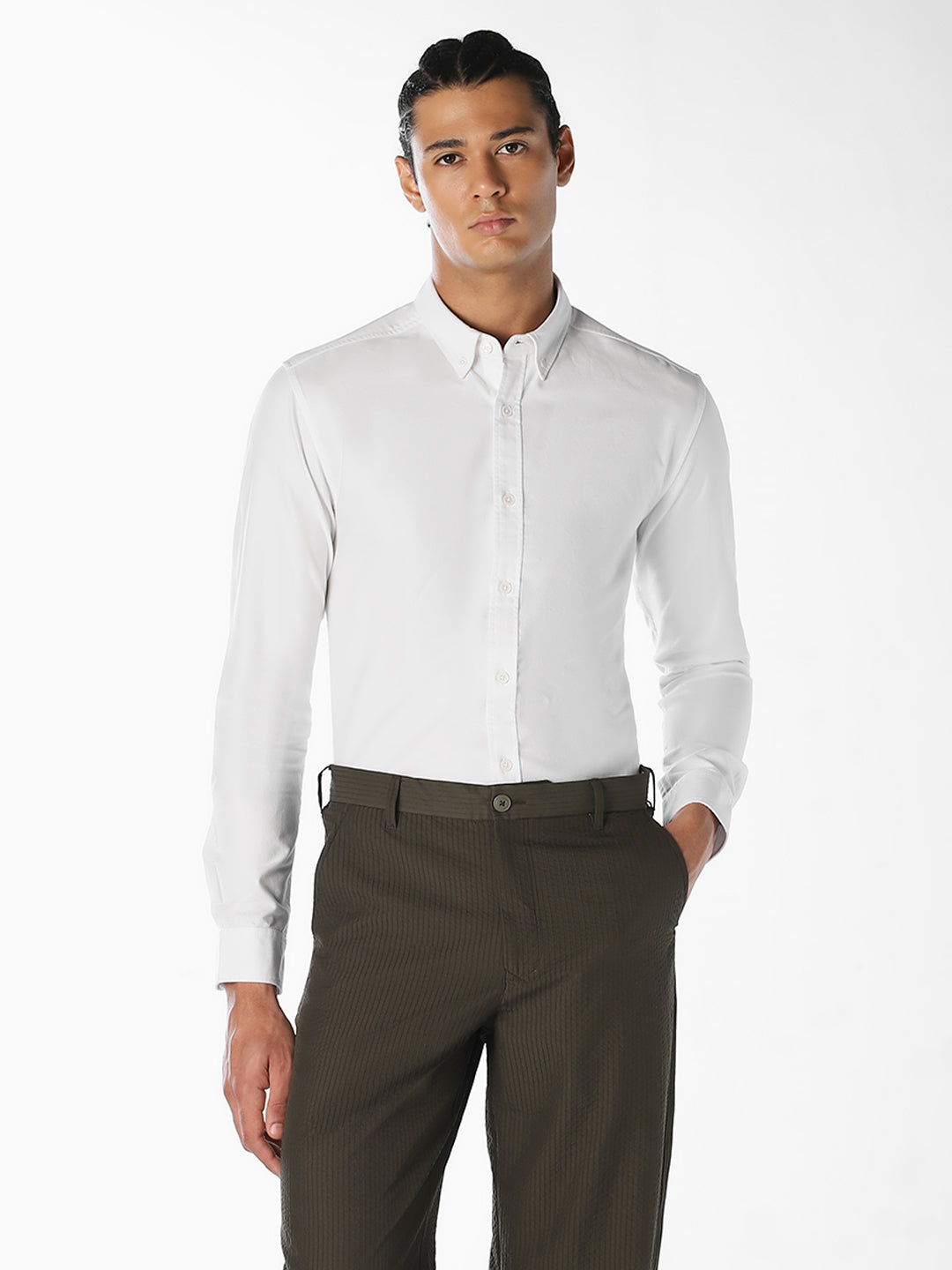 White Cotton Regular Fit Shirt