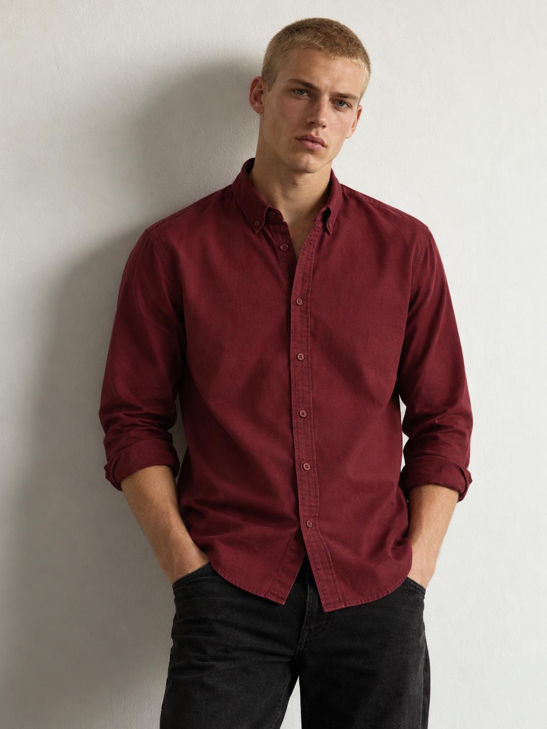 Maroon Cotton Slim Fit Shirt