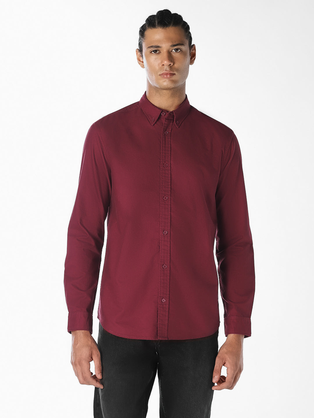 Maroon Cotton Slim Fit Shirt