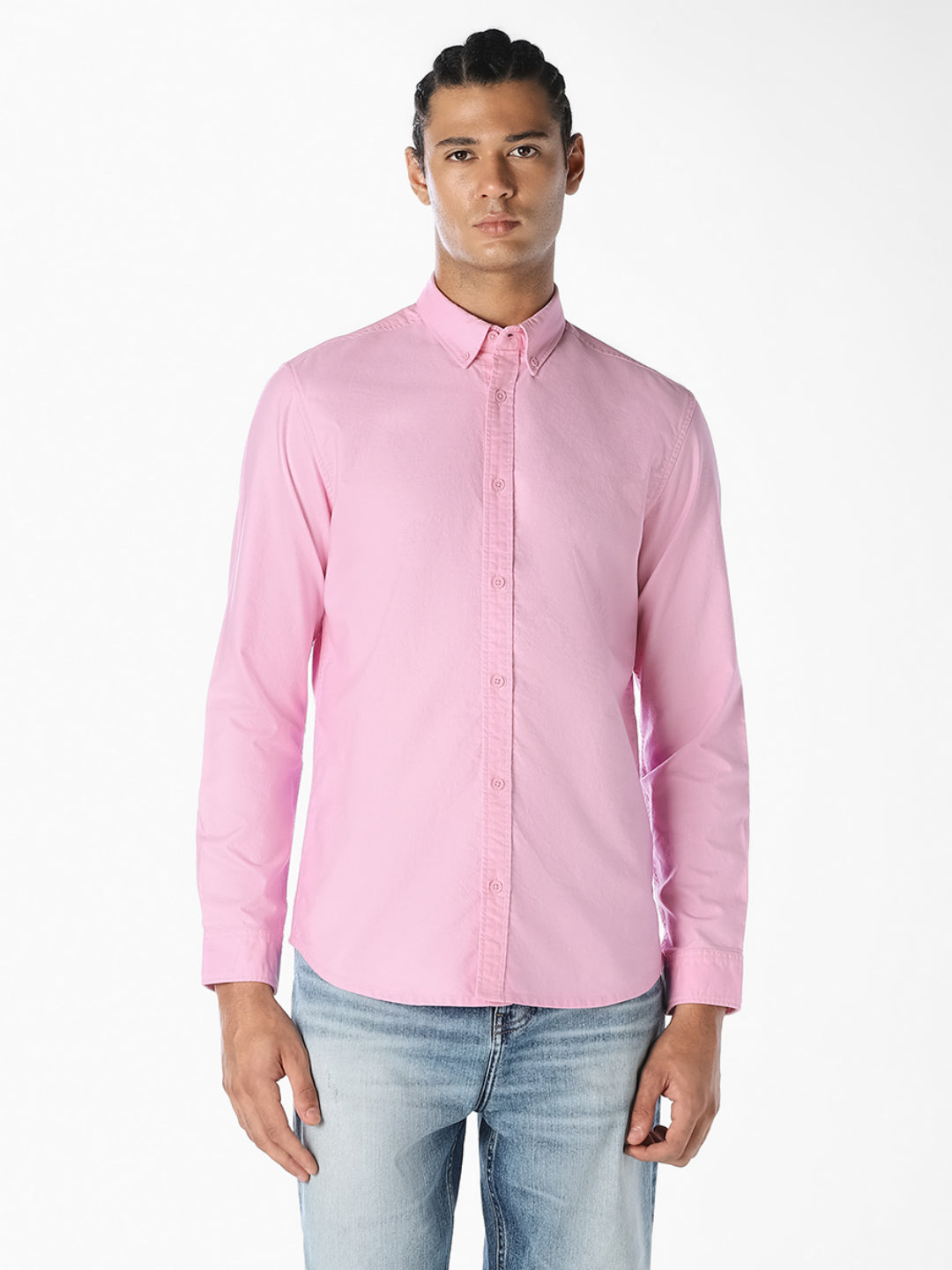 Pink Cotton Slim Fit Shirt
