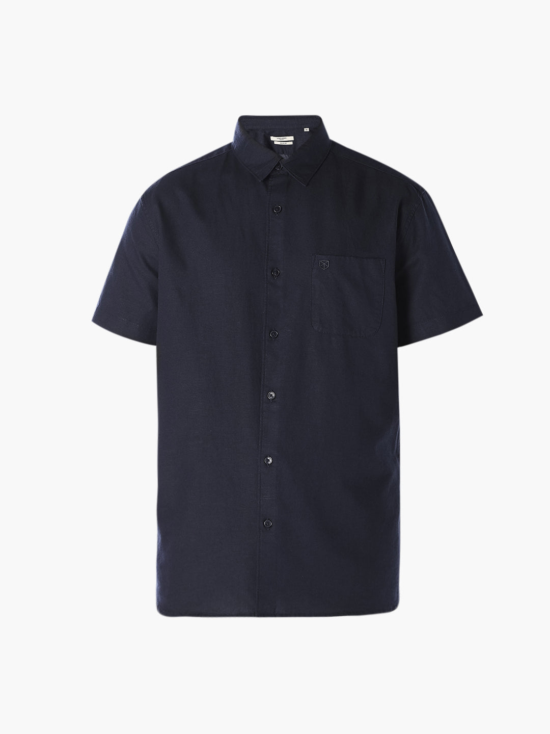 Navy Linen Blend Short Sleeves Shirt