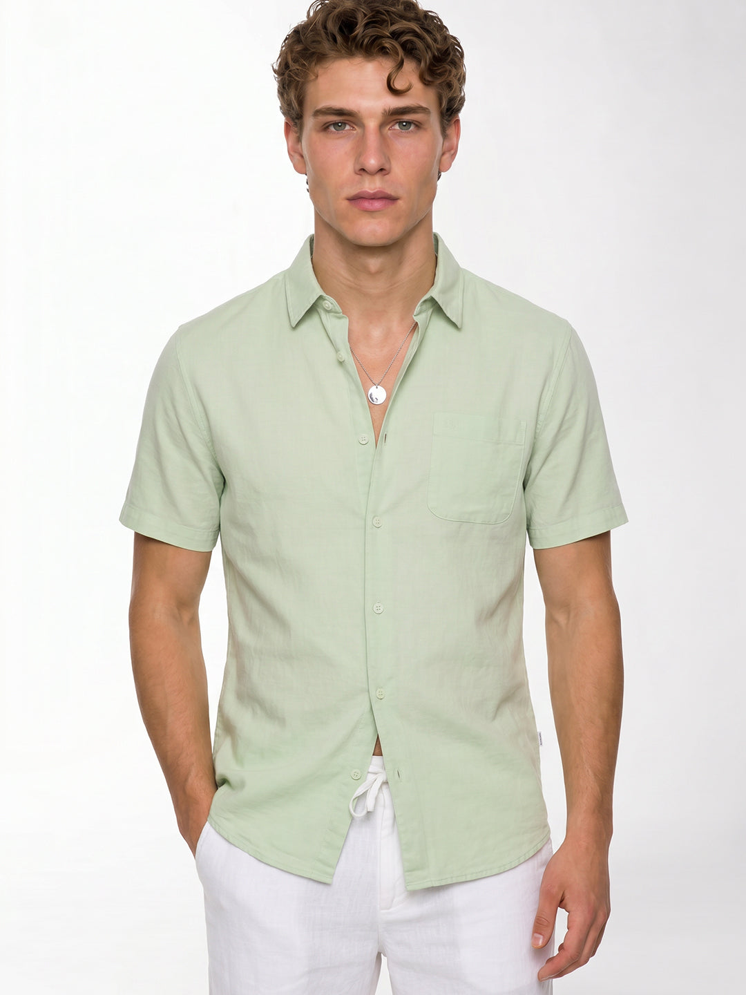 Green Linen Blend Shirt
