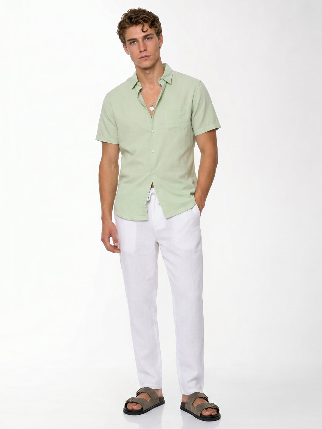 Green Linen Blend Shirt