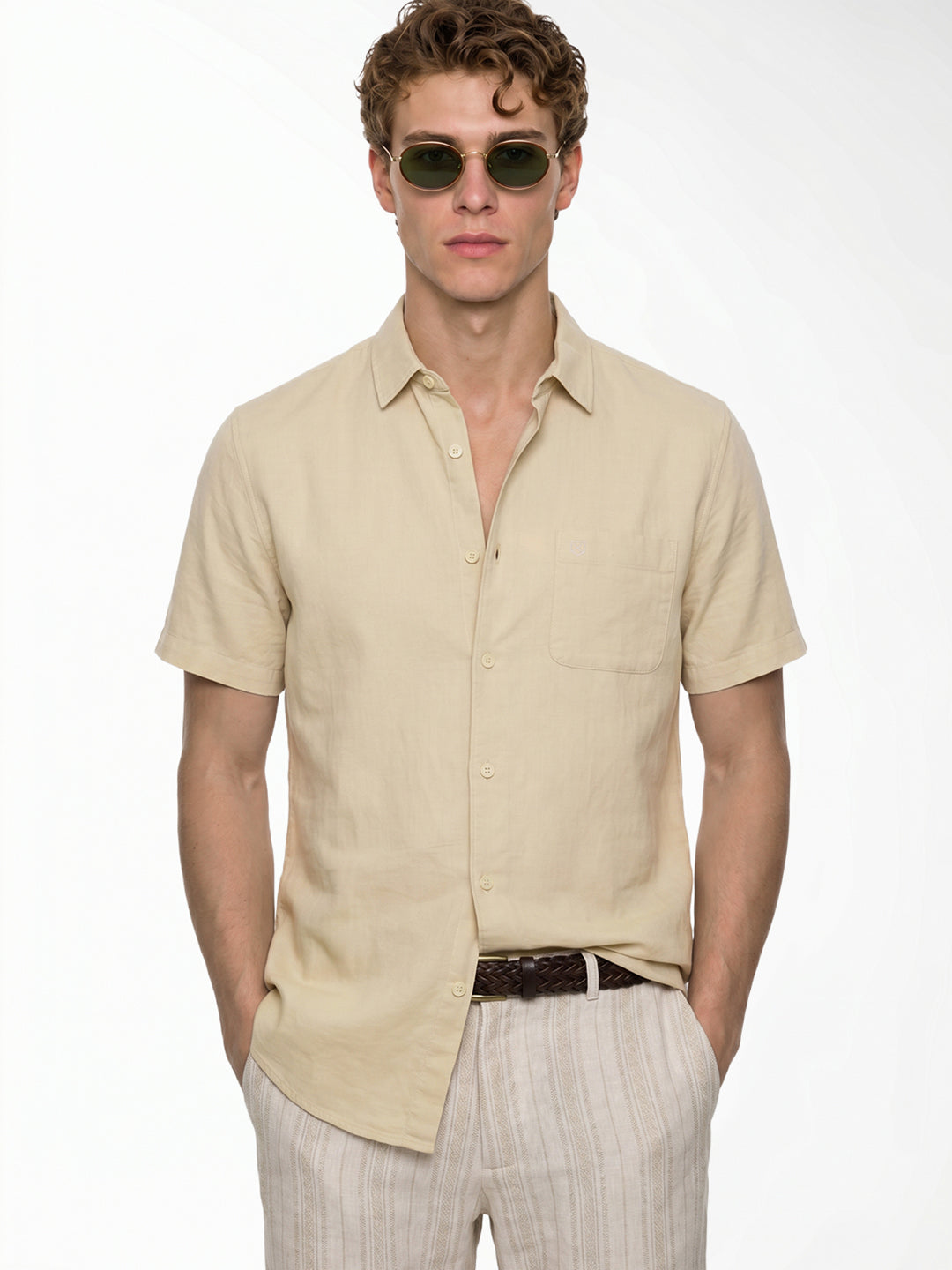 Light Brown Linen Blend Shirt