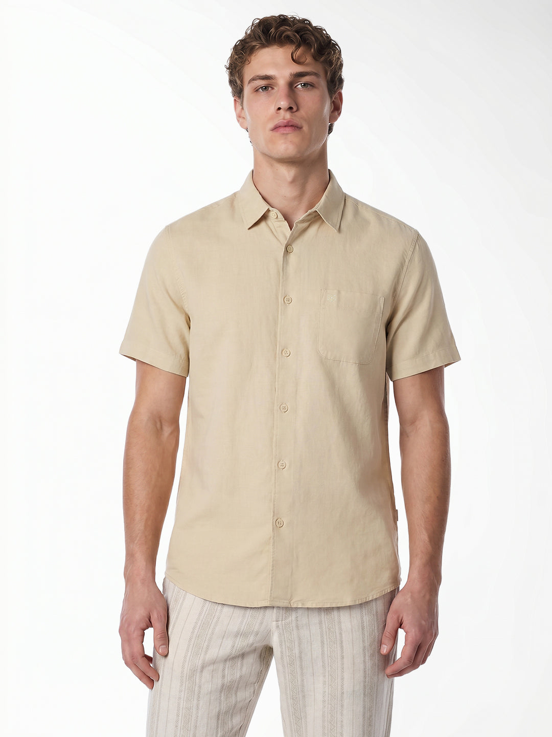Light Brown Linen Blend Shirt