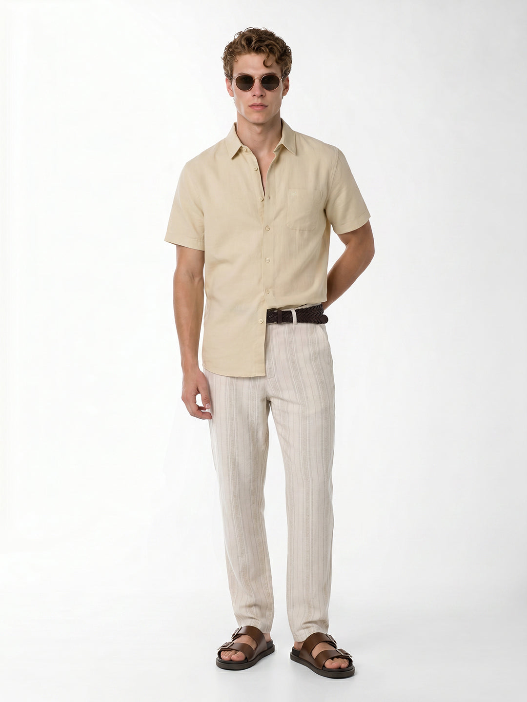 Light Brown Linen Blend Shirt
